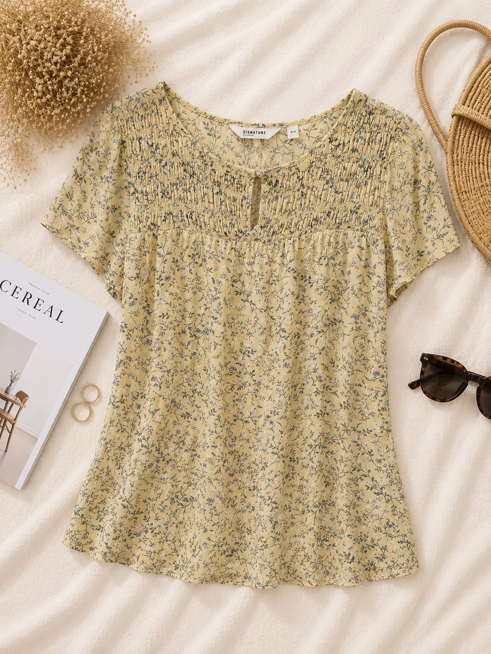 Yellow Floral Short Sleeve Top